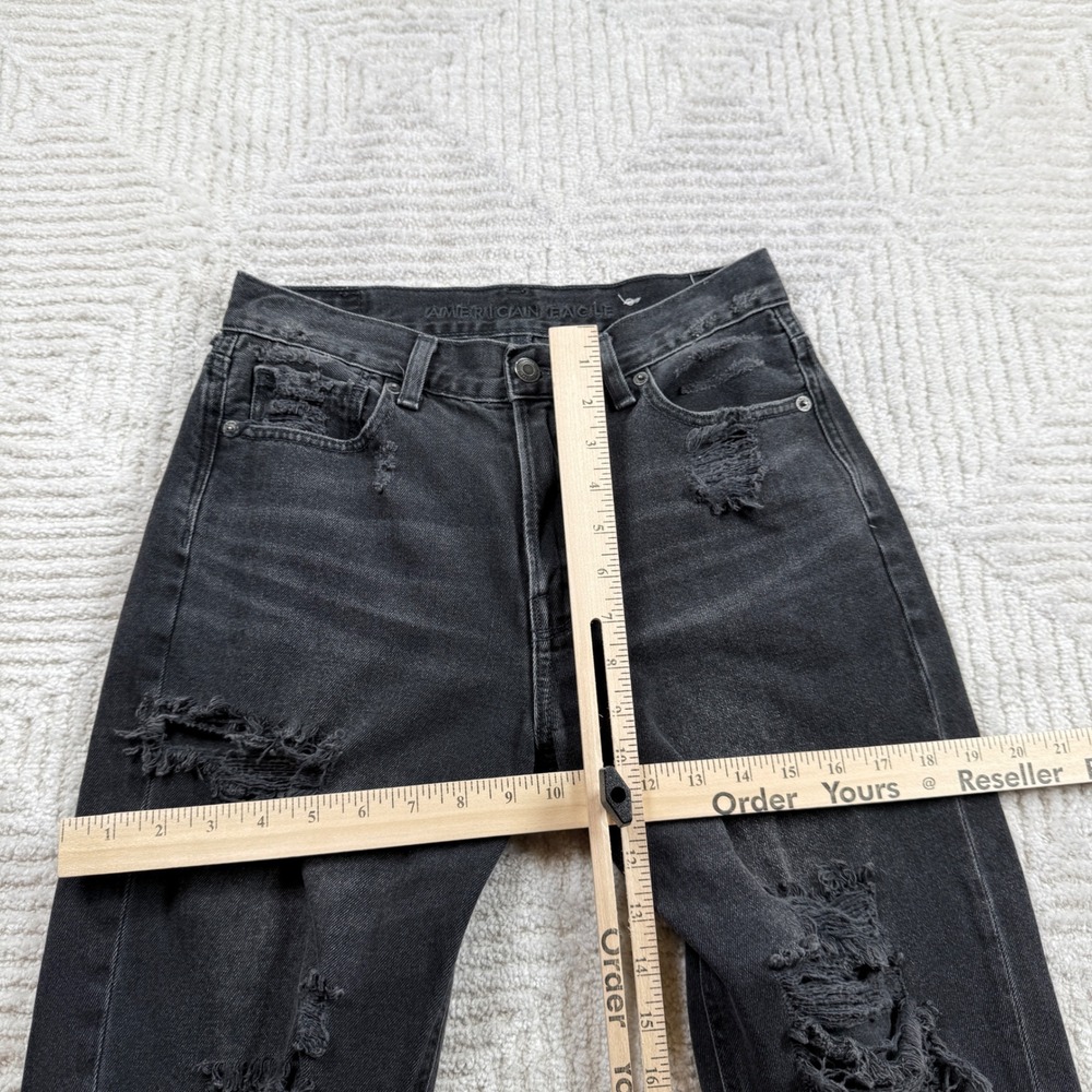 American Eagle Mom Jeans Women 2 X-Short Black Distressed High Rise Ripped Denim - Picture 12 of 15